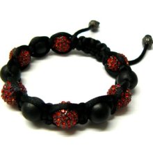 Red Diamond Cz Matte Black Disco Ball Hip Hop Bracelet