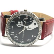 Red Strap Glam Iced Eve Silver Plated Lady Watch Ikisx5