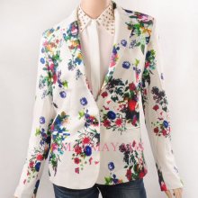 Regular Fit Full Flower Print Single Button Fastening Suits Blazers Jacket