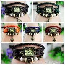 Retro Weave Wrap Around Leather Bracelet Lady Woman Wrist Watch-fish 6 Color