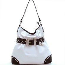 Rhinestone belt buckle front hobo bag