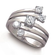 Rhodium Plated 5 Row Ring with CZs 925 Sterling Silver