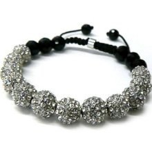 Rhodium Silver Stone Diamond Cz Disco Ball Iced Out Bracelet