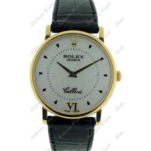 Rolex Cellini 5115 A Serial 18k Yellow Gold Manual Wind Mens Leather Strap Watch