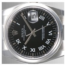 Rolex Date Mens Stainless Steel Black Roman Dial Mint 115200