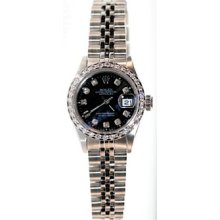 Rolex Datejust Ladies Steel with Black Diamond Dial and 1.00CT Bead Set Diamond Bezel - 90's