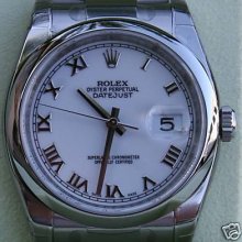 Rolex Datejust Mens Steel White Dial Smooth Bezel 2011 Complete With Box & Paper