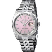 Rolex Datejust Pink Dial Stainless Steel Jubilee Bracelet Mens Watch 116200psj