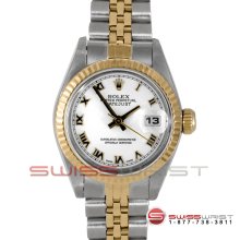 Rolex Ladies 18K/SS 18K / SS Datejust w/ White Roman Dial - Fluted