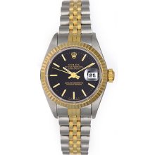 Rolex Ladies Datejust Steel & Gold Watch 69173 Black Dial