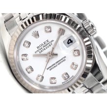 Rolex Lady Datejust Jubilee Watch Ss/18k White Gold Bezel Box/paper 179174