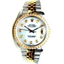 Rolex Like New Datejust steel and gold w/ custom diamond bezel and white MOP diamond dial circa 90's