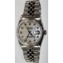 Rolex Like New Steel Datejust W/ Smooth Bezel w/ Custom MOP Diamond Dial Circa 90's