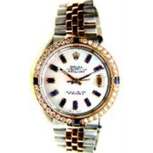 Rolex Like New Steel and Gold Datejust w/ Custom Sapphire Baguette Diamond Dial and Bezel - 90's