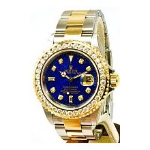 Rolex Men's Submariner 2-Tone 3ct Bezel/Gold/Lapis Lazuli Diamond Dial