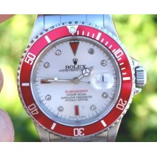 Rolex Mens Submariner Stainless Steel Red Bezel Diamond Ruby Dial 16610 16600