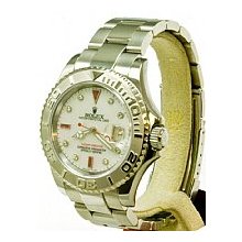 Rolex Mens Yachtmaster Stainless Steel & Platinum White MOP Diamonds & Rubies Dial/Original Platinum Bezel/Original Oyster Flip-Lock Bracelet