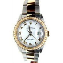 Rolex Unused 2004 Datejust w/ Oyster Band, White Roman Dial, and Custom Diamond Bezel