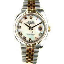 Rolex Unused Steel and Gold Datejust HEAVY BAND 06 W/ Custom MOP Roman Dial - NICE