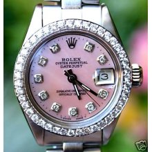 Rolex Watch Ladies Datejust Pink Motherofpearl Diamonds