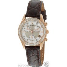 Rose Gold-toned Diamond White Mother Of Pearl Ladies 98r136 Brown Leather Watch