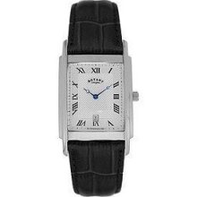 Rotary Gents Date Rectangular Dial Genuine Black Leather Strap Watch Gs72829-01