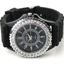 Rubber Silicone Gel Quartz Jelly Candy Wrist Watch black