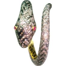 Ruby Diamond Pave Snake Cuff Bangle 925 Sterling Silver 14k Gold Vintage Jewelry