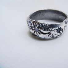 Rustic Stamped Silver Floral Wrap Ring Fine Silver 99.9, Christian Jewelry Original, Boho and organic in irregularity.