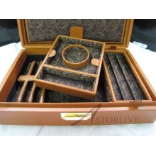 Scatola Del Tempo Old Stock 4p Tan Leather Pen & Watch Case 1303 S12