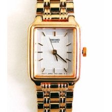 Seiko $165 Womens Petite Polished Gold Ss Square Dress Watch - Sxgb86 Stunning