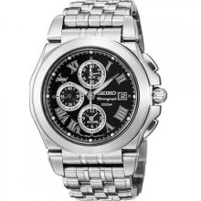 Seiko Chronograph Black Dial Mens Stainless Steel 100m Sports Watch Sna525p1