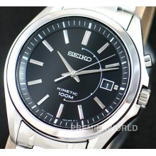 Seiko Men Kinetic Indicator Steel Black Dial Watch 100m Ska523p1