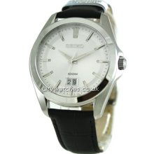 Seiko Quartz Black Leather SUR007P2 SUR007P SUR007