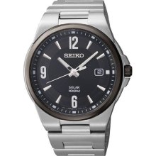 Seiko Silver Tone Solar Watch - Sne211 - Men