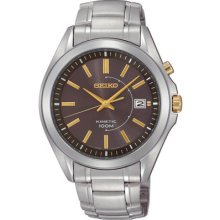 Seiko Ska527 Men's Watch Kinetic Gray Dial Date Display Gold Hour Markers