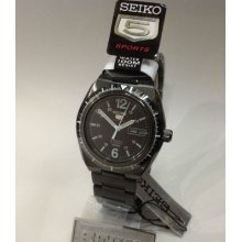 Seiko5 Sports All Black Auto 100m Date Day 24j Mens Watch Srp249