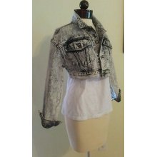 Short Cropped Guess Stone Acid Washed Jean Jacket Small Middriff Length