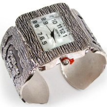 Silver Black Art Jewelry Women's Bangle Cuff Bracelet Watch