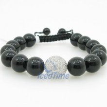 Silver black smooth onyx bracelet HGBM05274d