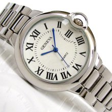 Silver Geneva Large Case Classic Roman Dial Women's Dressy Watch