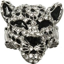 Silver Sparkling ''Large Leopard Face'' Stretch Ring