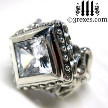 Silver Wedding Ring Gothic Cocktail Ring White CZ Raven Love Size 8.5