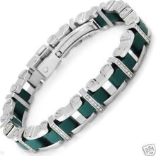 Simmons Stainless Steel And Rubber Bracelet W Diamonds