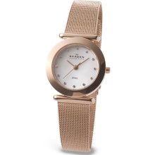 Skagen 107SRRD Women's Rose Gold Tone Mesh Bracelet MOP Dial Watch