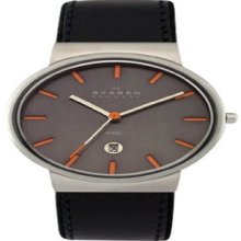 Skagen 3-hand Men's Black Leather Strap Watch 351xlslbmo