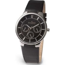 Skagen 331xlslb Mens/gents Black Leather Chrono Watch Â£129rrp Fast Post