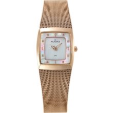 Skagen Denmark Watch, Womens Rose Gold Plated Stainless Steel Mesh Bra