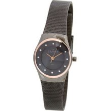 Skagen Denmark Womens Grey Dial Crystal Accented Mesh Stainless Steel Watch