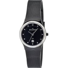 Skagen Ladies Black Dial Stainless Steel Mesh Bracelet Watch 880lbbs